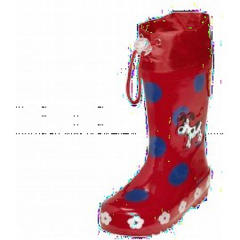 regenlaars rood met blauwe stippen