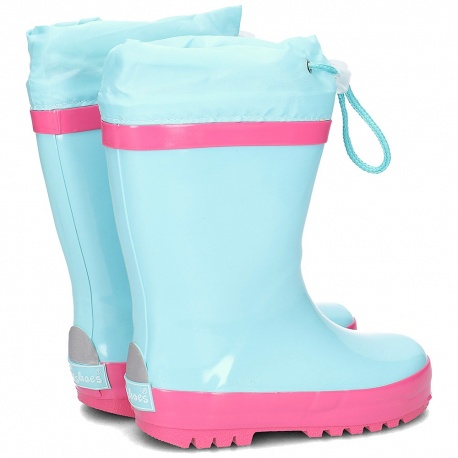 Gevoerde regenlaarzen - Turquoise met Roze